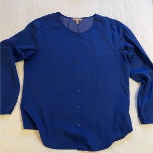 Banana Republic Blue Long Sleeved Button Down Blouse with Sheer Shoulders XL
